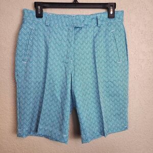 Lady Hagen Blue Green and White Geometric Print Golf Shorts Size 4 (4760)